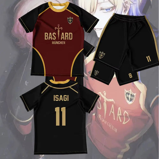 Men Jersey Sets Futsal Football Pattern VL Replika Blue Lock Bastard Munchen Anime 3d Print T-shirt Short 2pcs Suits Sports Tops